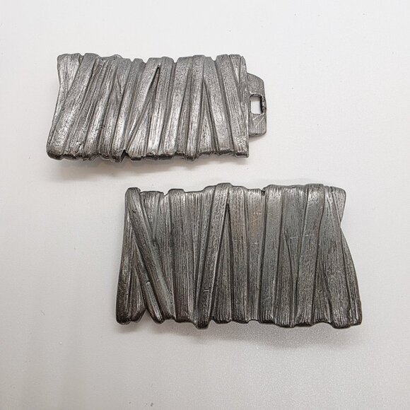 Vintage 90s PAPPAGALLO Pewter Tone Metal Two Piece Belt Buckle Abstract Y2K main image 5
